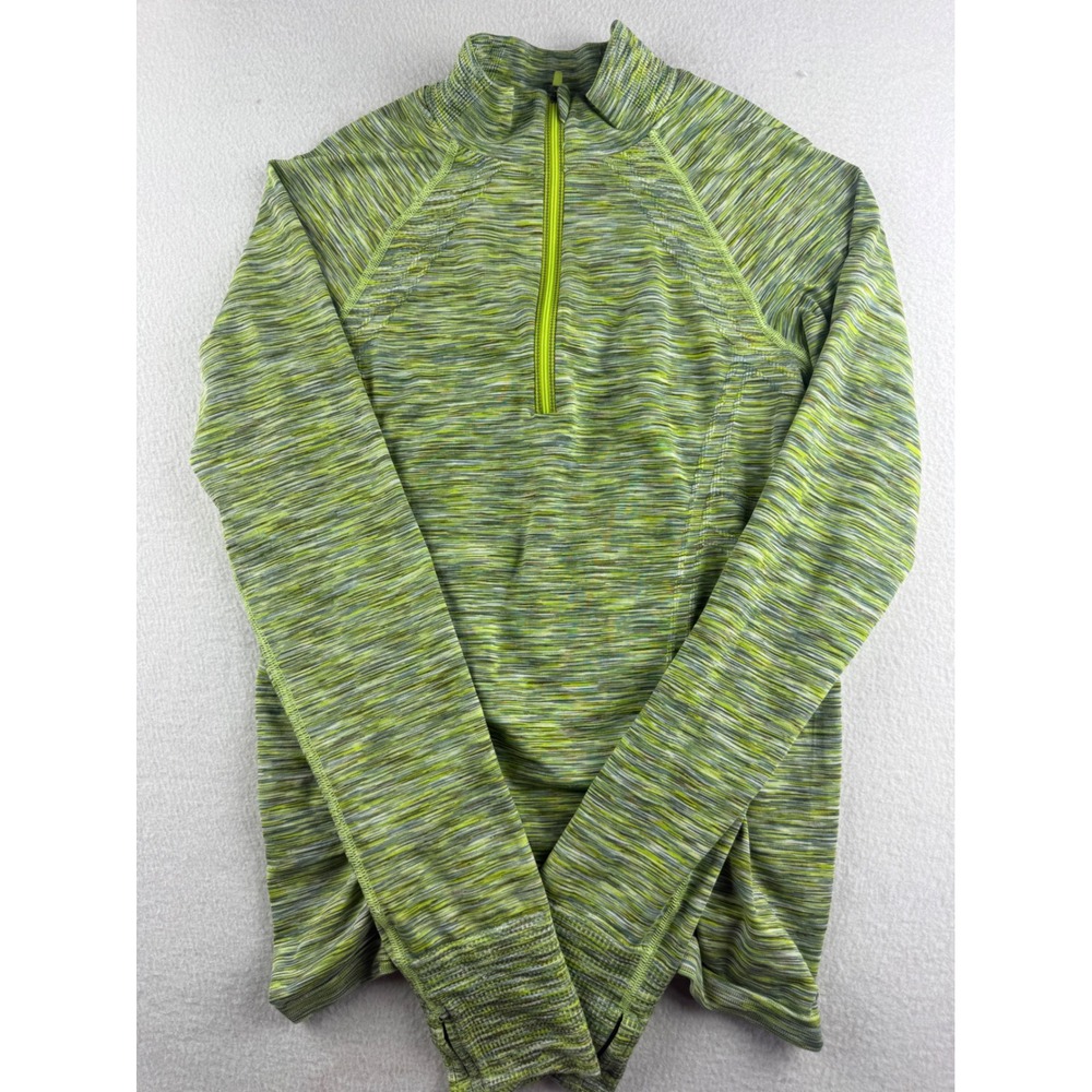 Athleta Womens Quarter Zip Pullover Lime Green Space Dye Thumbhole Top M 721646